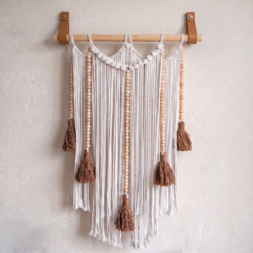 Macrame Wall Hanging Large Boho Wall Decor Handmade Tapestry Bohemian Home Accent Woven Fiber Art White