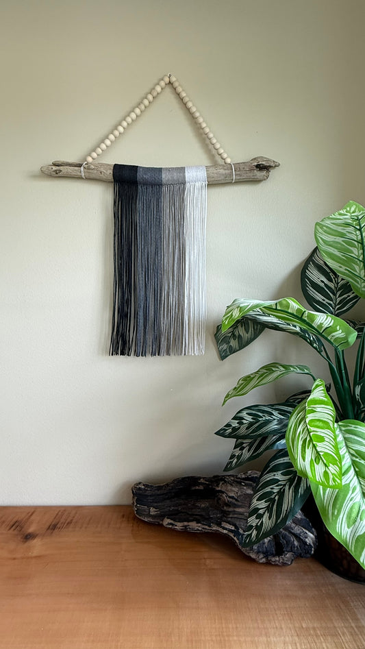 Macramé and Driftwood Wall Hanging Grayscale Texture Art 4