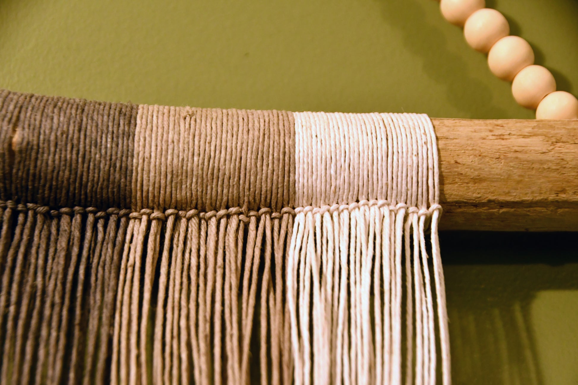 Macramé and Driftwood Wall Hanging Grayscale Texture Art