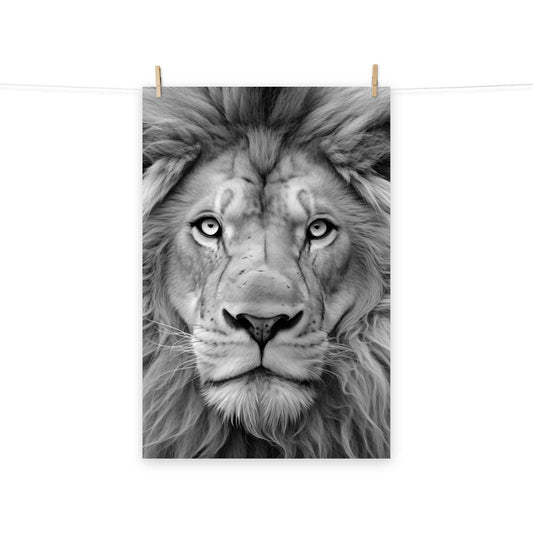 Mane Attraction Lion Photorealistic Digital Artwork Black and White Loose Wall Art Print