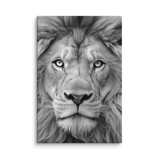 Mane Attraction Lion Photorealistic Digital Artwork Black and White Canvas Art Print