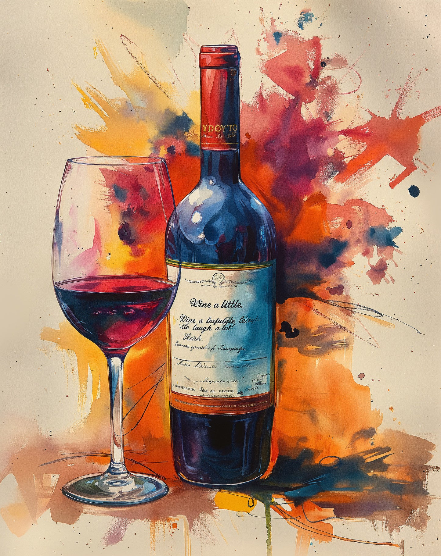 Merlot Musings Watercolor Painting Digital Artwork Loose Art Print