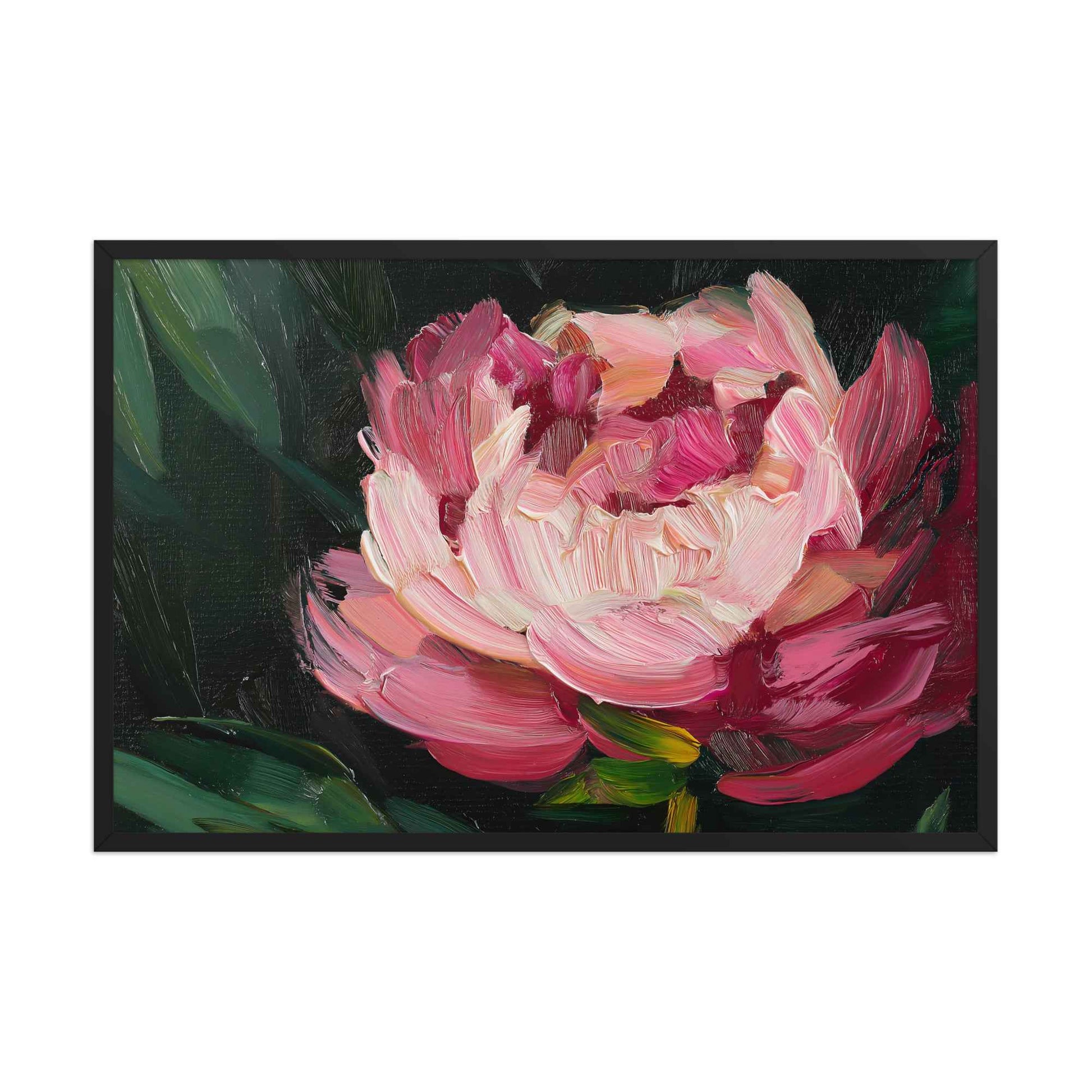 Midnight Magenta Digital Artwork Oil Painting Pink Peony Print Framed Wall Art