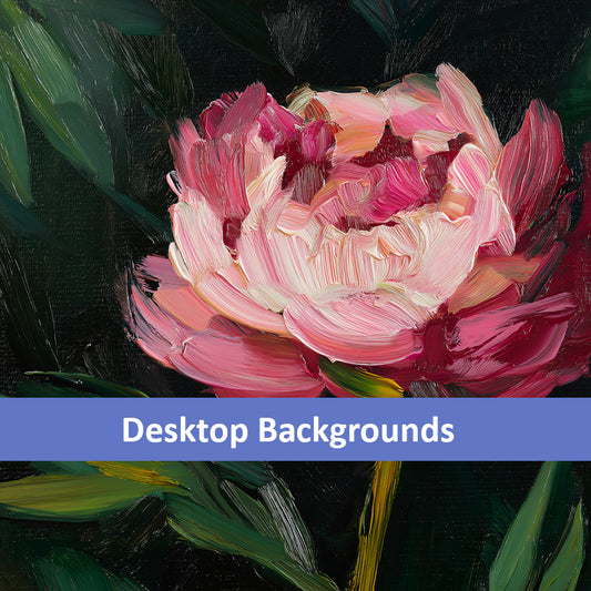 Midnight Magenta Digital Artwork Oil Painting Pink Peony Print Wallpaper for Computer Monitors Smart TVs and Laptop Screens