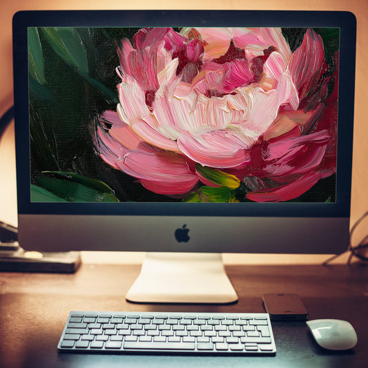 Midnight Magenta Digital Artwork Oil Painting Pink Peony Print Wallpaper for Computer Monitors Smart TVs and Laptop Screens 2