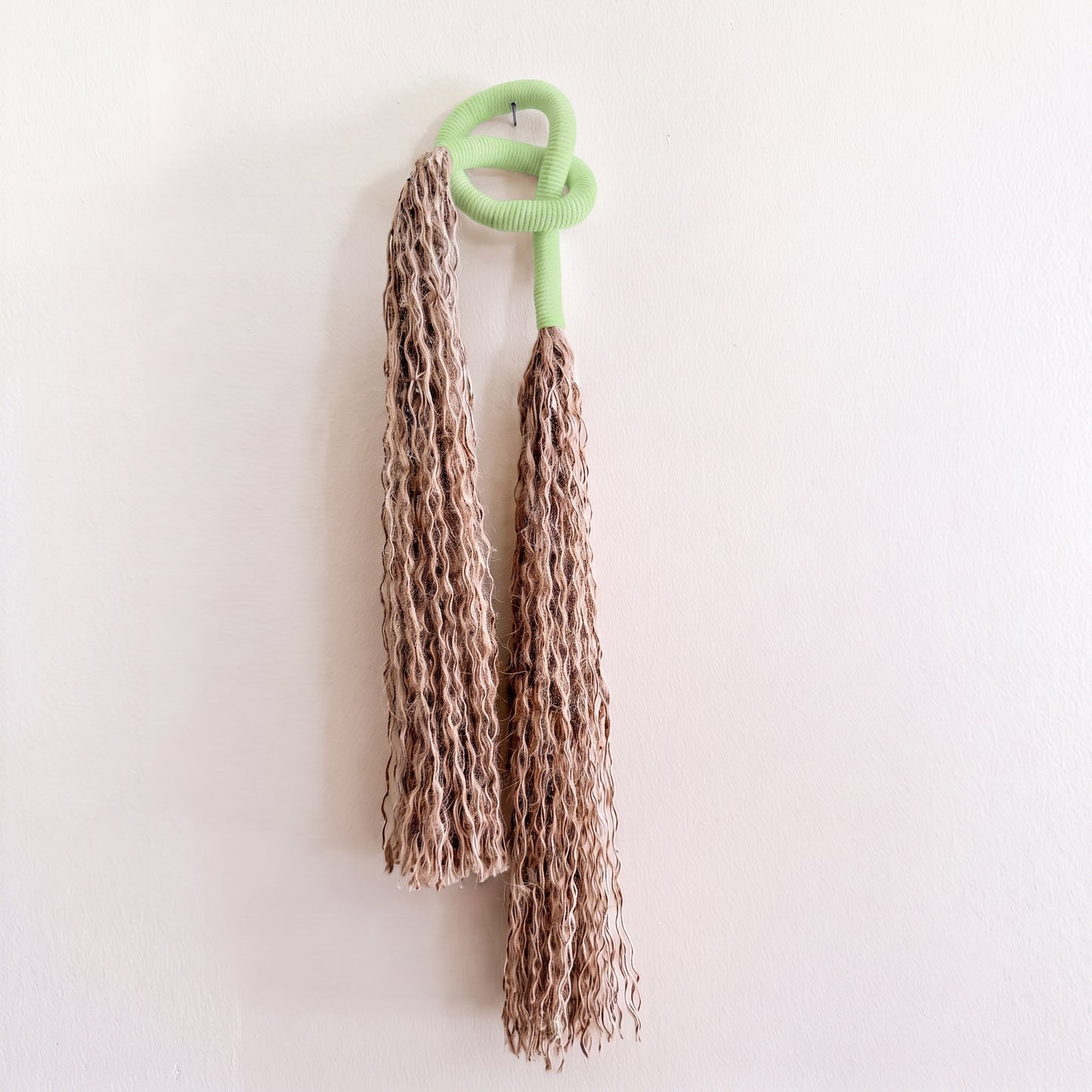 Minimalist Overhand Knot Macrame Wall Hanging – Textured Fiber Art Acid Green