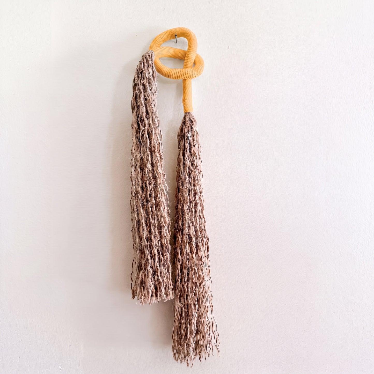 Minimalist Overhand Knot Macrame Wall Hanging – Textured Fiber Art Amber Orange