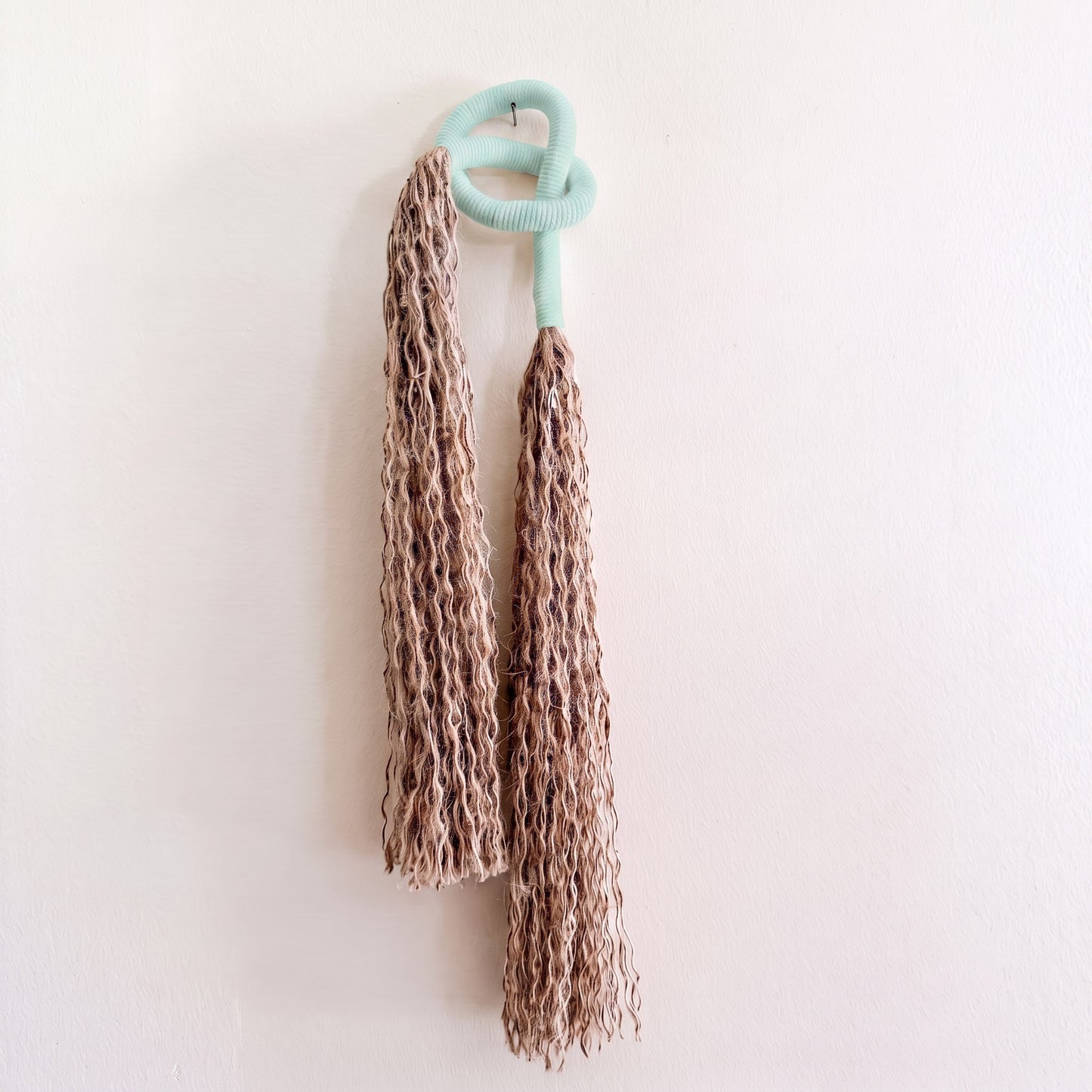 Minimalist Overhand Knot Macrame Wall Hanging – Textured Fiber Art Mint Green