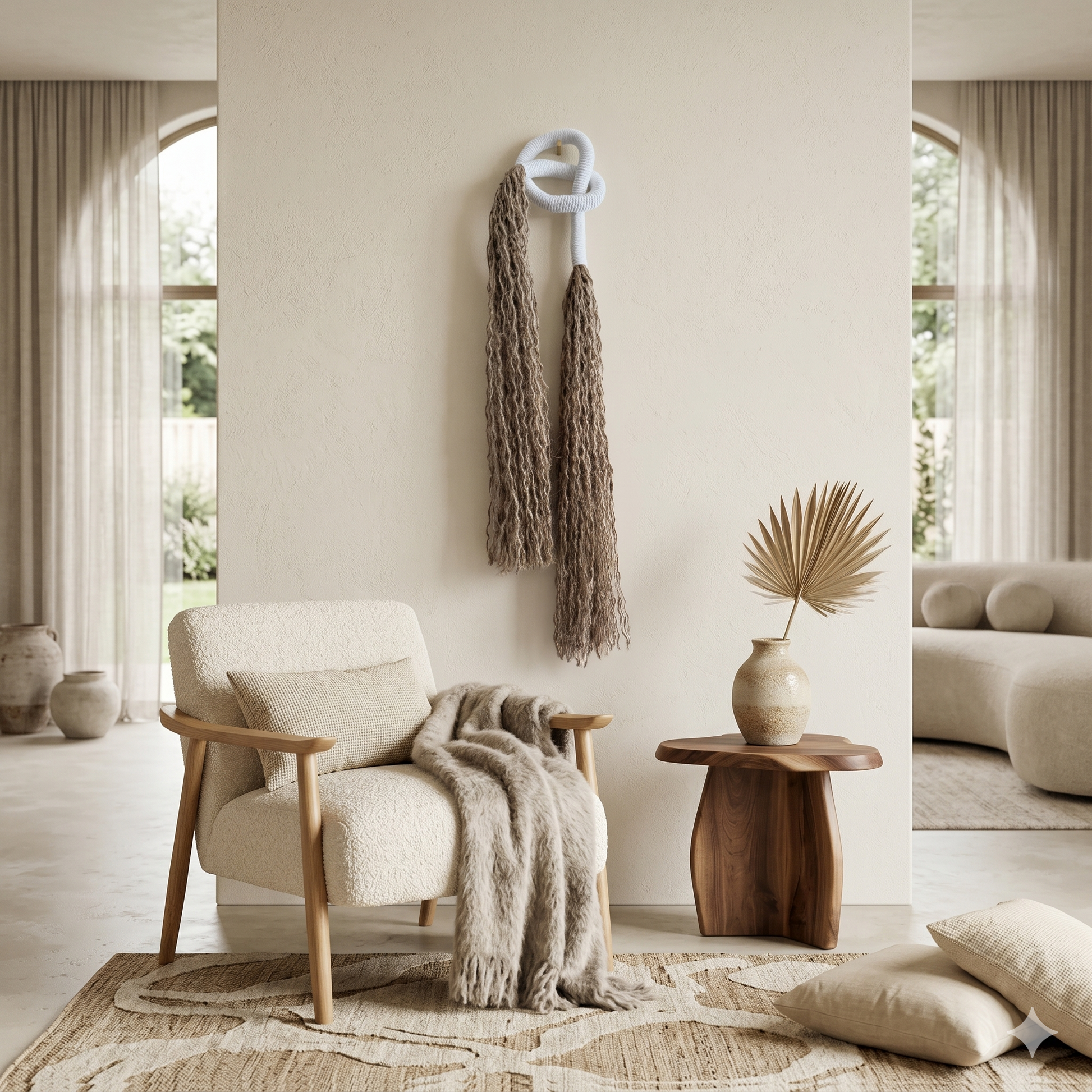 Minimalist Overhand Knot Macrame Wall Hanging – Textured Fiber Art Modern Organic Style Living Room
