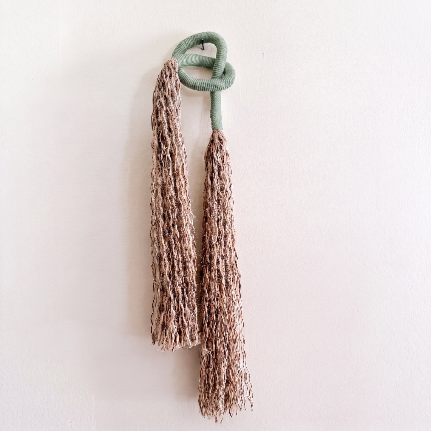 Minimalist Overhand Knot Macrame Wall Hanging – Textured Fiber Art Moss Green