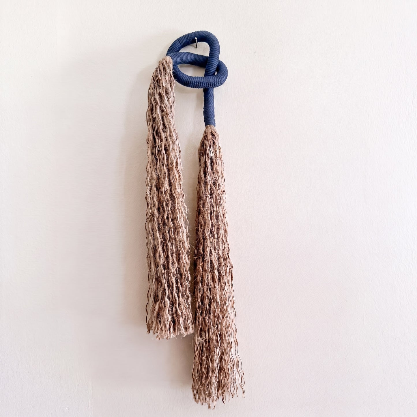 Minimalist Overhand Knot Macrame Wall Hanging – Textured Fiber Art Navy Blue