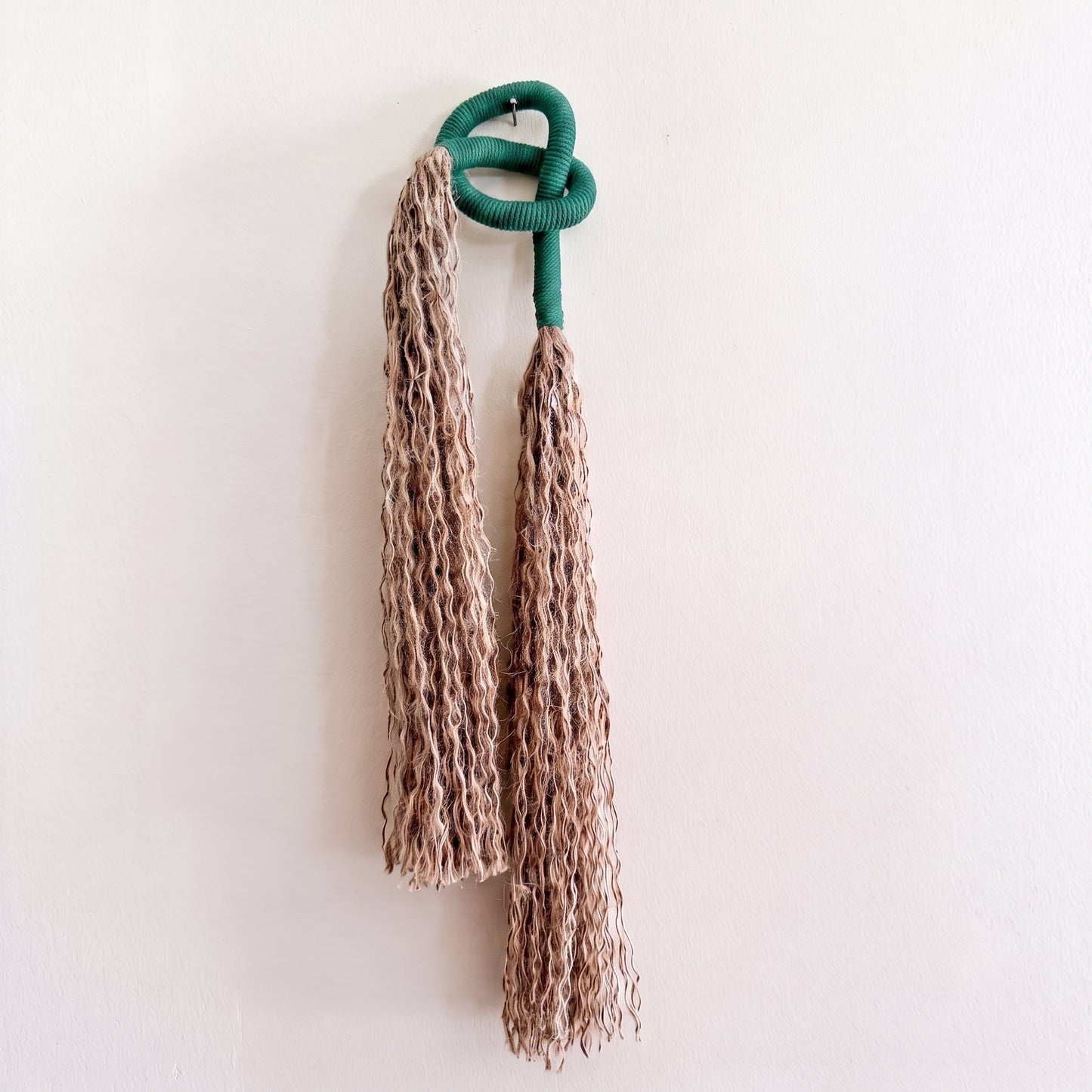 Minimalist Overhand Knot Macrame Wall Hanging – Textured Fiber Art Pine Green