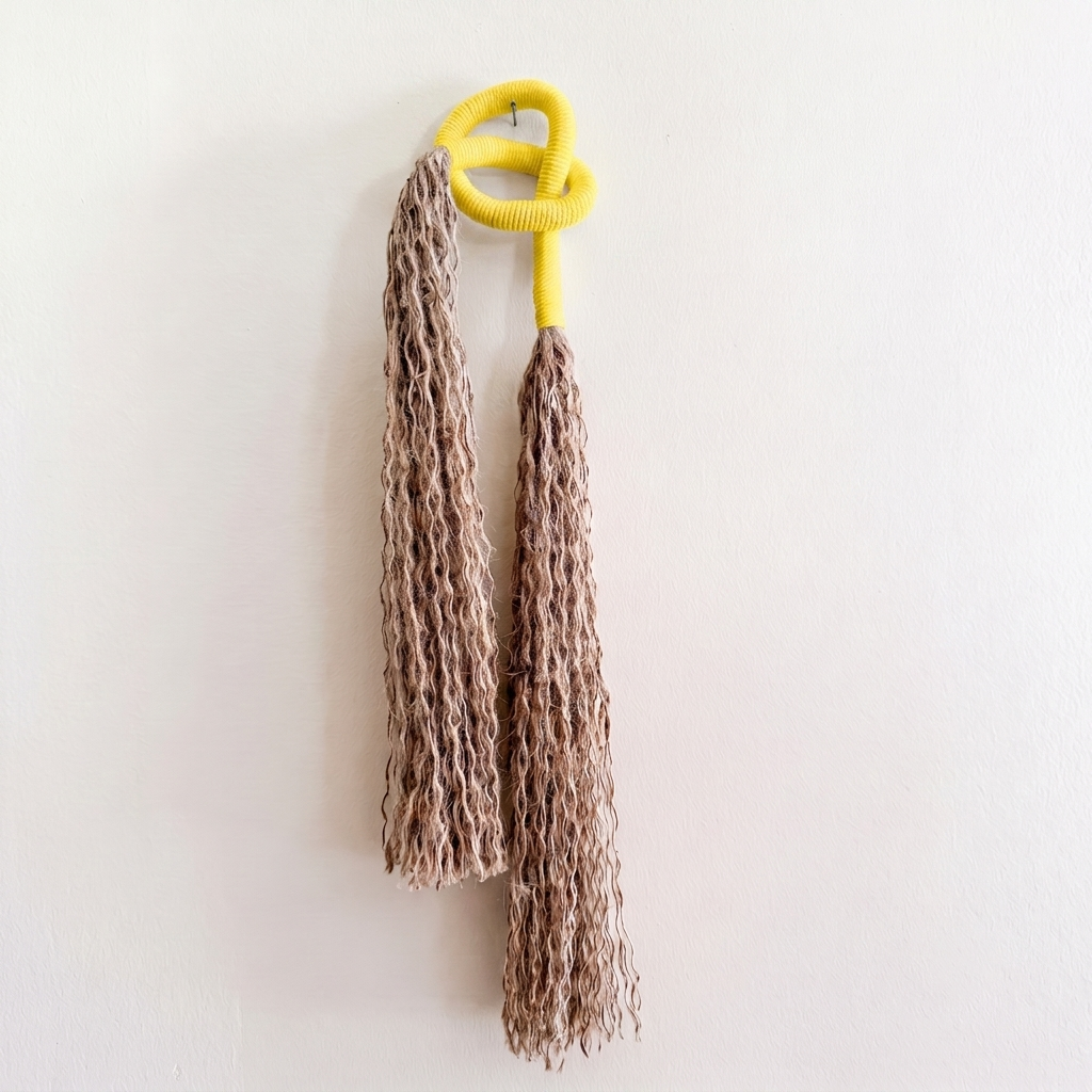Minimalist Overhand Knot Macrame Wall Hanging – Textured Fiber Art Yellow
