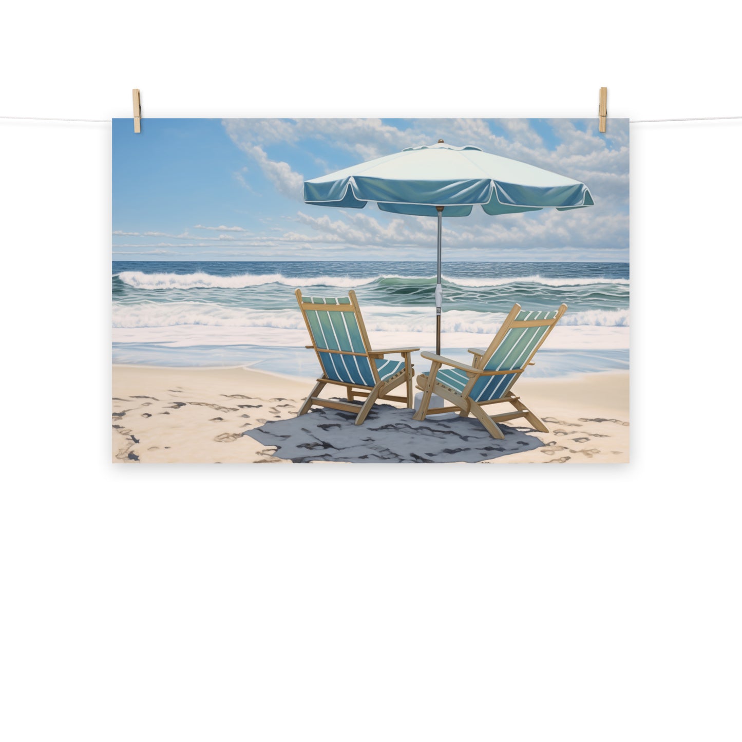 Modern Beach Art Prints: A Sunny Spot for Two Coastal Illustration Photorealistic - Digital Artwork Loose Print