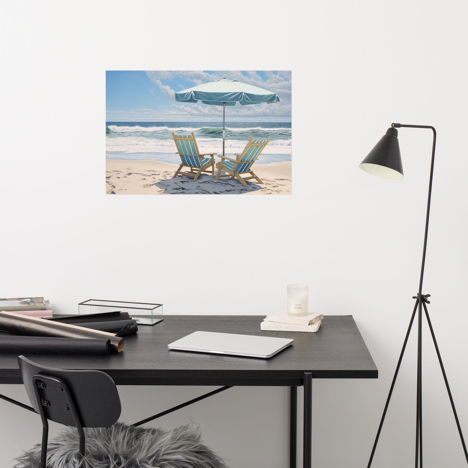 Modern Beach Prints: A Sunny Spot for Two Coastal Illustration Photorealistic - Digital Artwork Loose Print