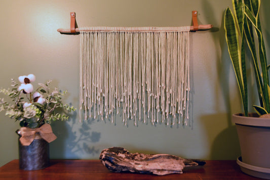 Modern Driftwood Macramé & Leather Wall Hanging