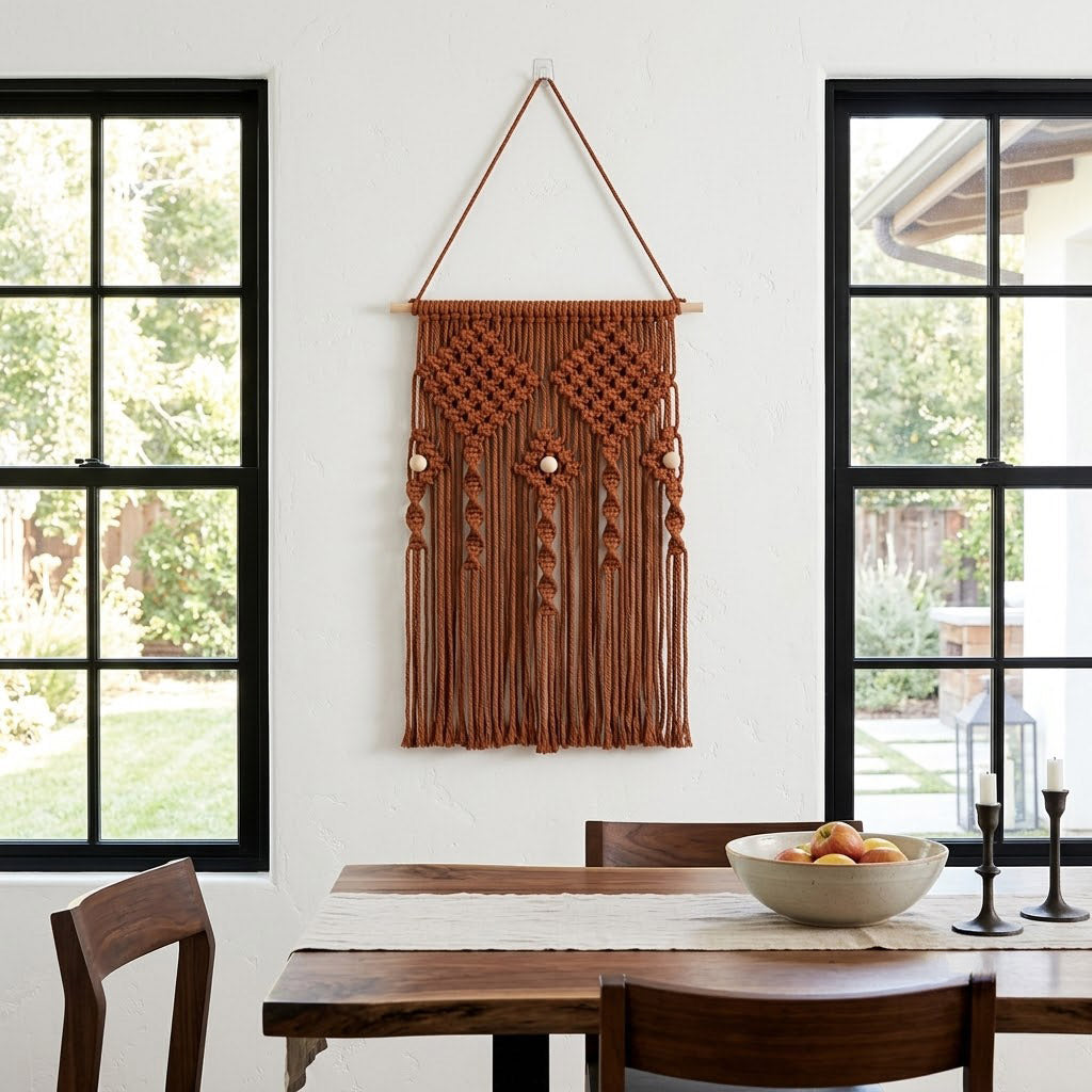 Small Decorative Macrame #22 Reddish Brown in Modern Farmhouse Style Dining Room