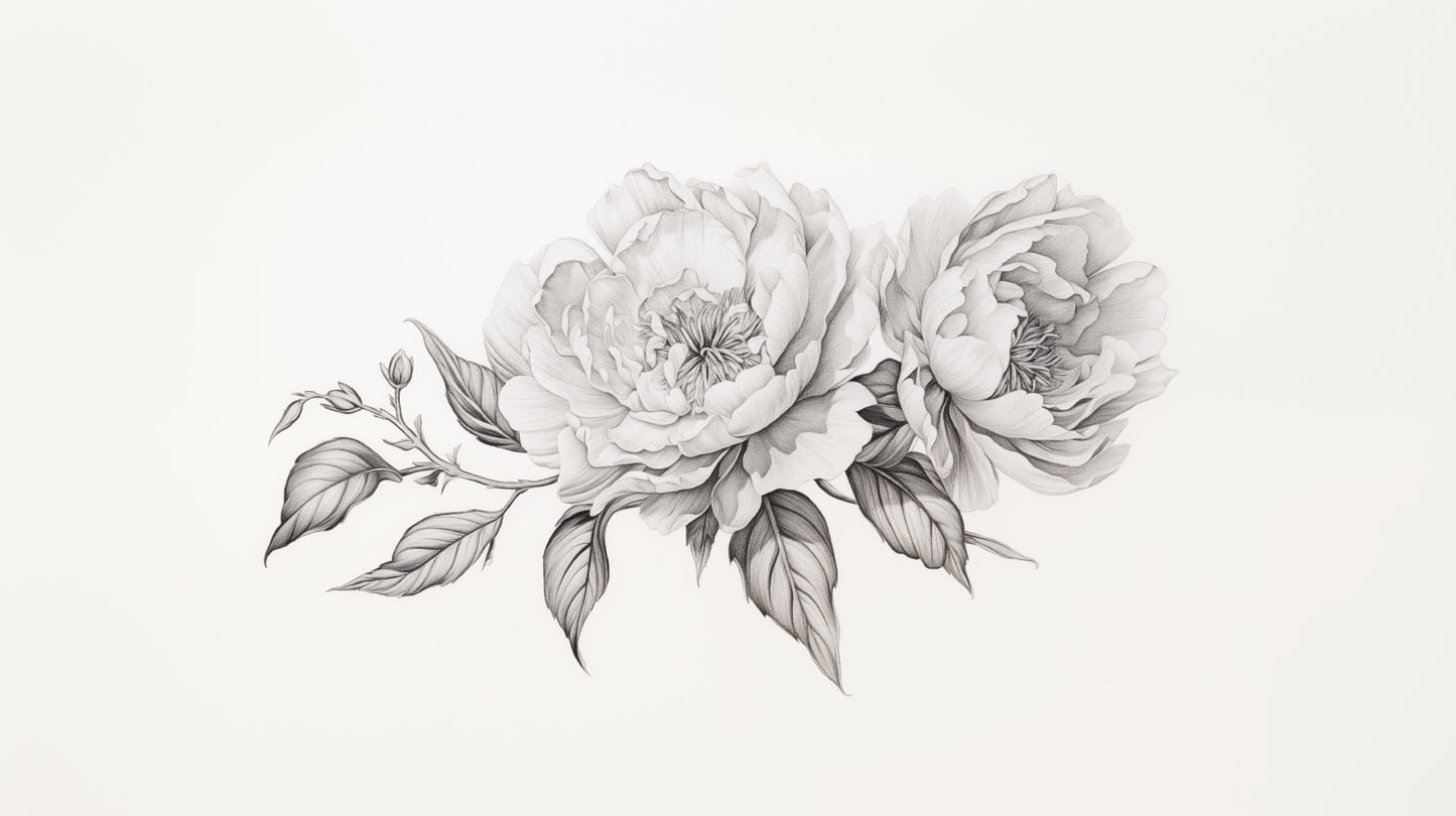 Monochromatic Bloom Pencil Sketch - Digital Artwork Loose Art Print