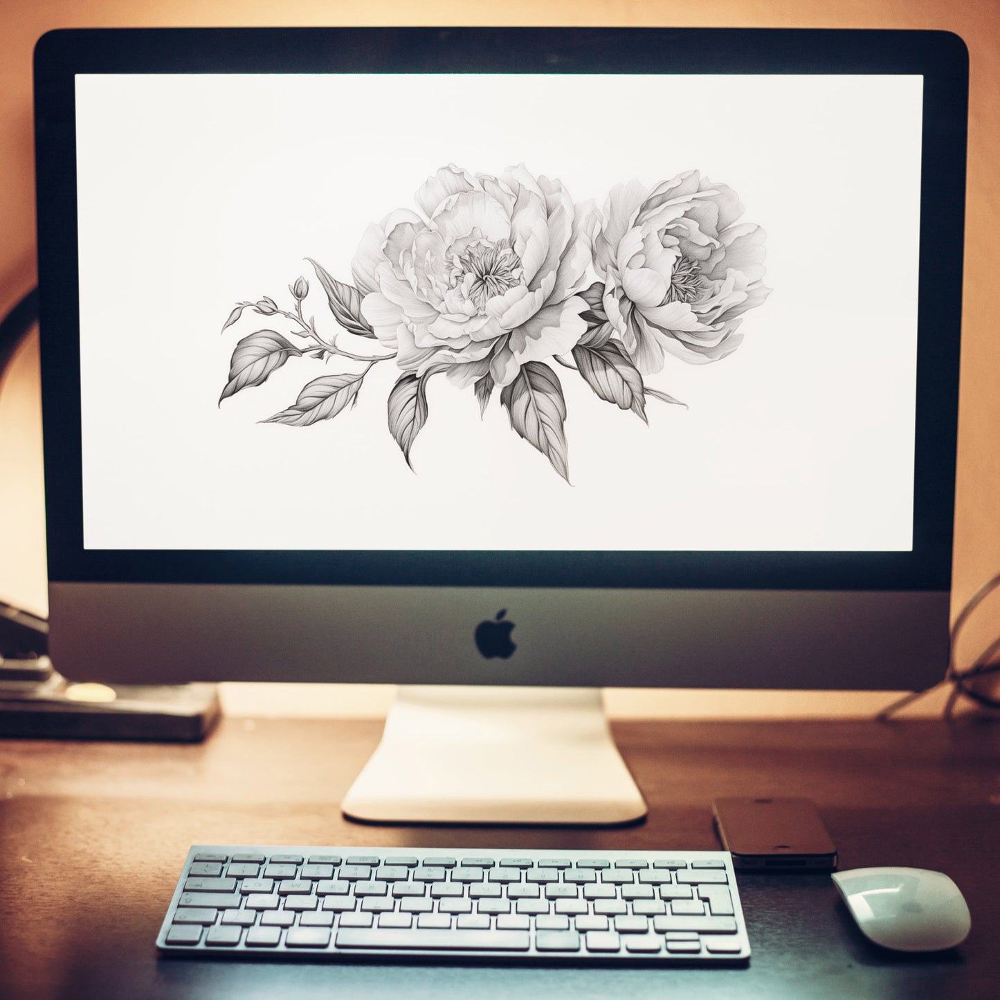 Monochromatic Bloom Pencil Sketch Digital Artwork Wallpaper for Computer Monitors Smart TVs and Laptop Screens 2