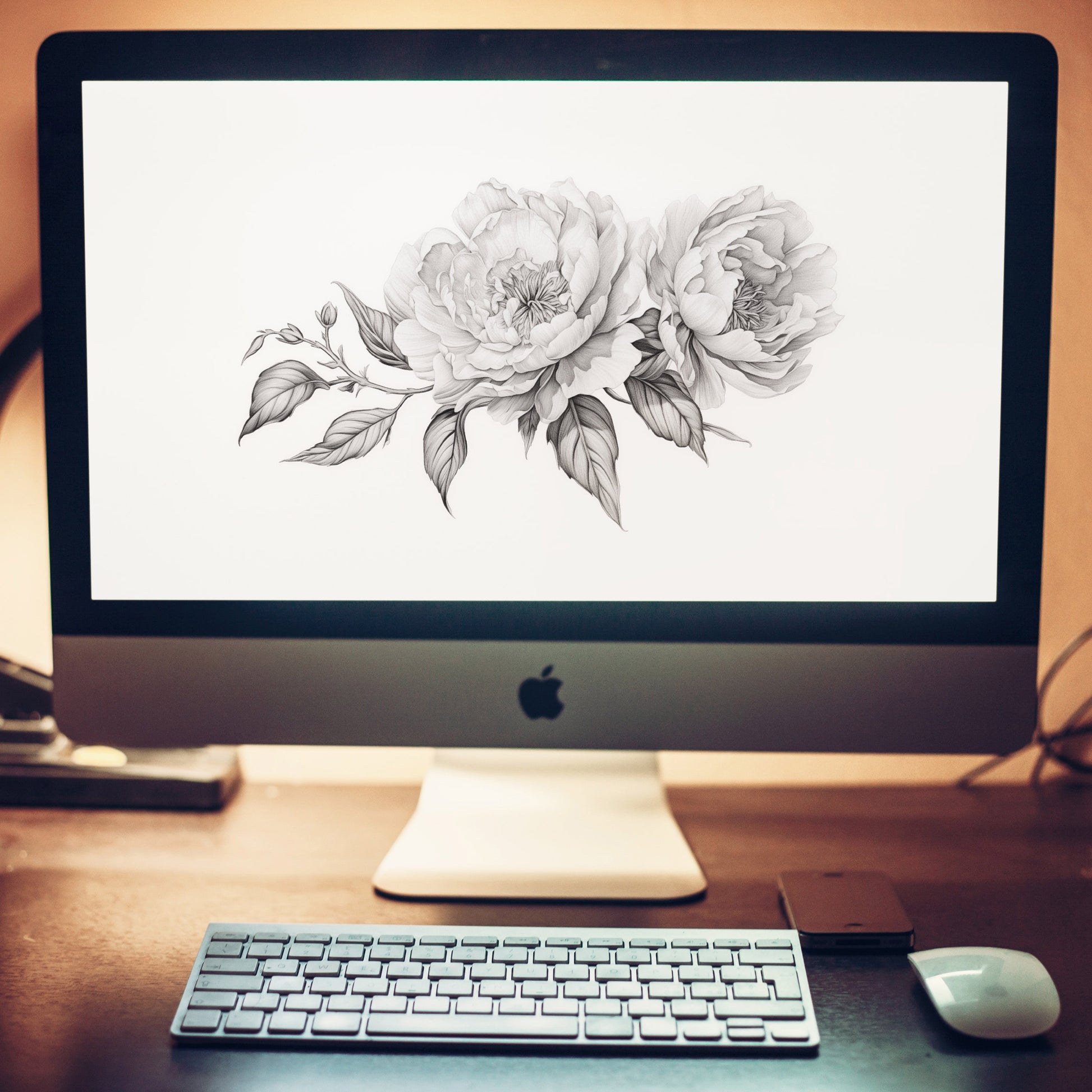 Monochromatic Bloom Pencil Sketch Digital Artwork Wallpaper for Computer Monitors Smart TVs and Laptop Screens 2