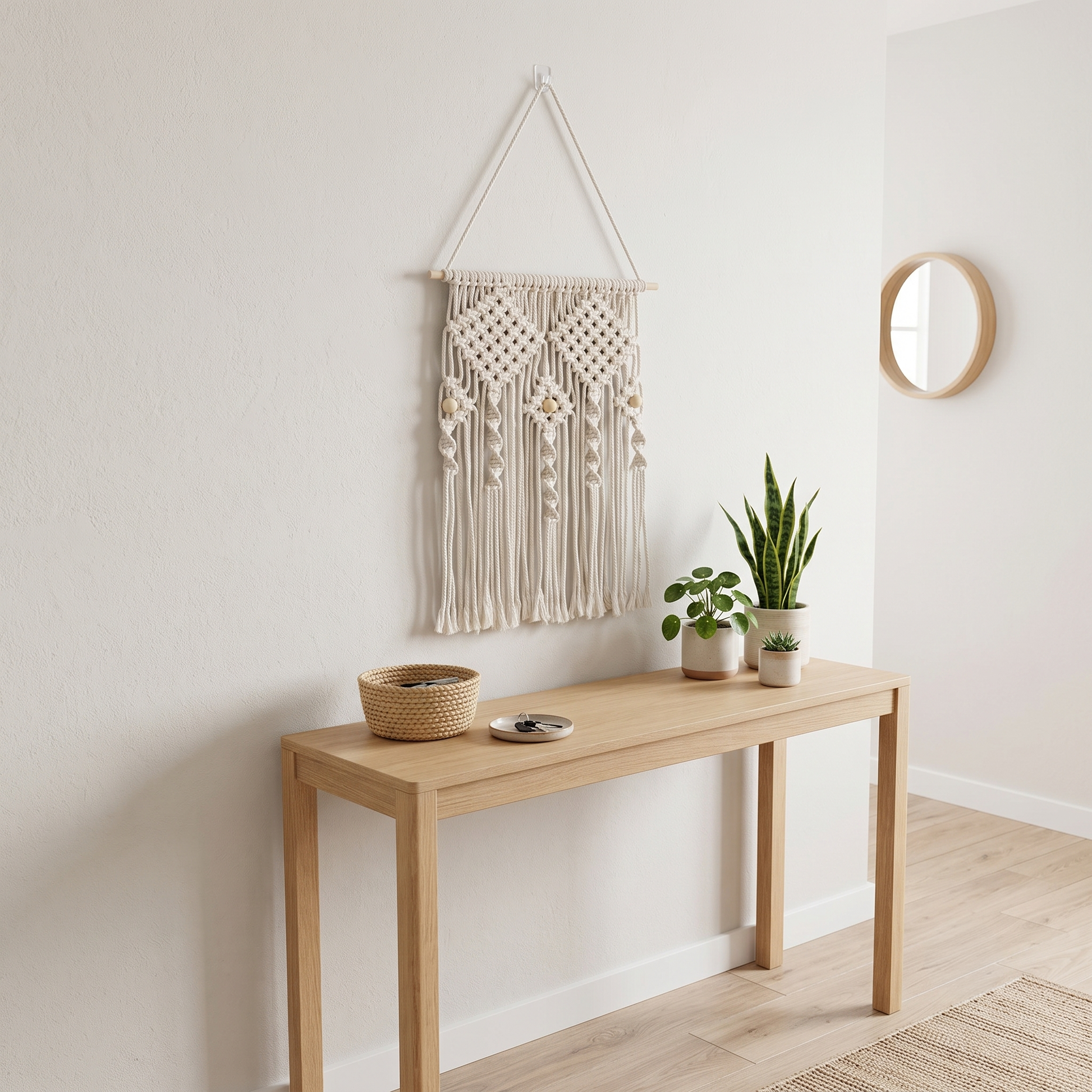 Small Decorative Macrame #22 Natural Color in Scandinavian Style Entryway