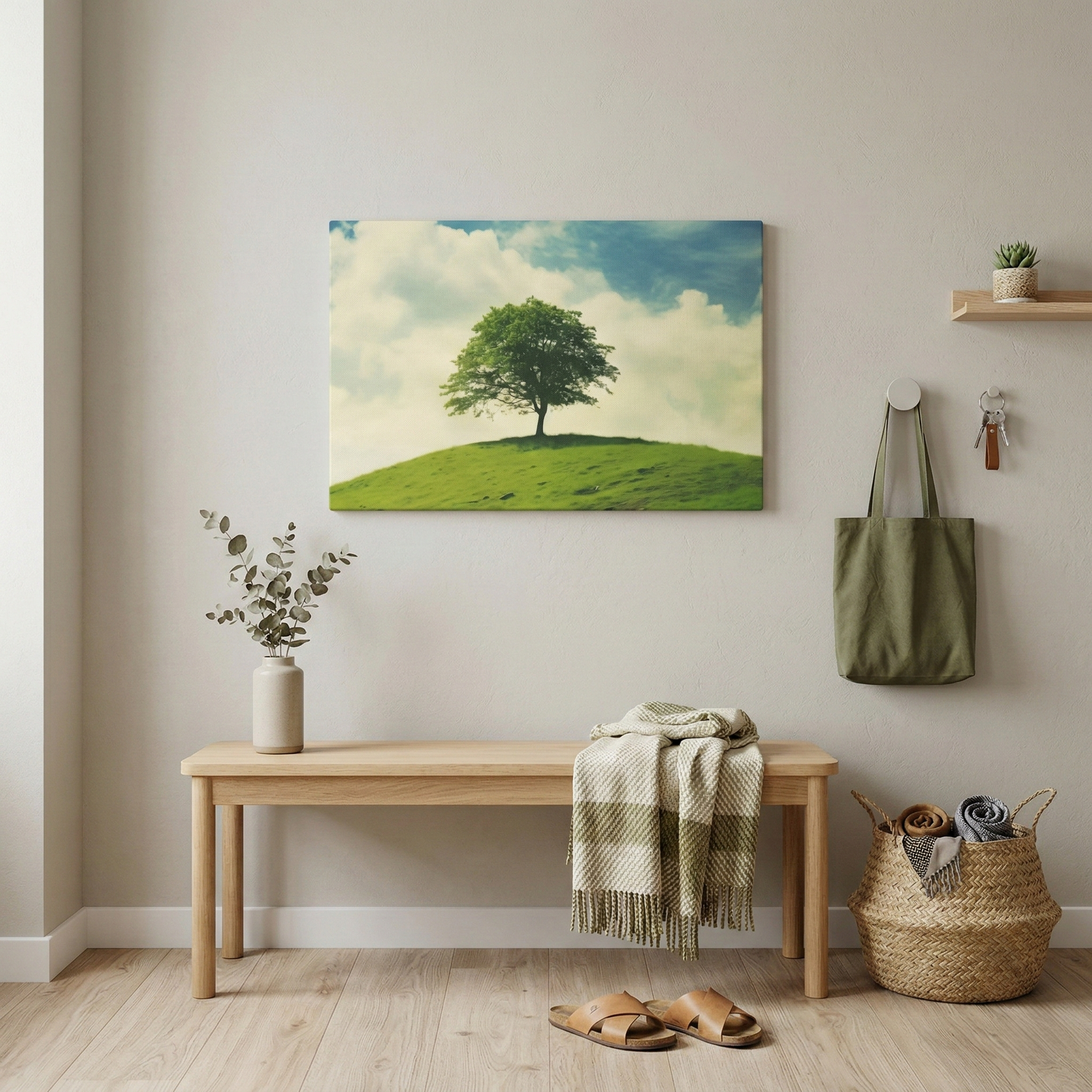Nature's Majesty Minimal Botanical Retro Subdued Photorealistic Digital Artwork Canvas in Scandinavian Style Entryway