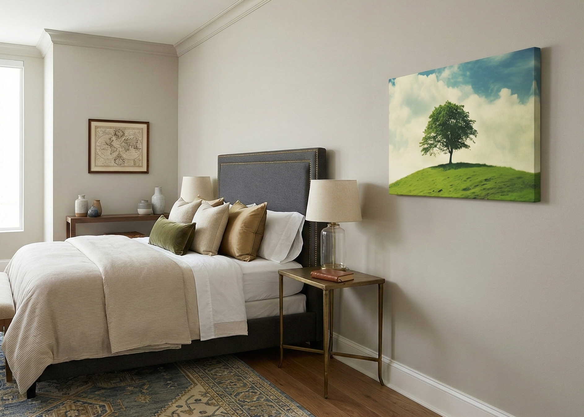 Nature's Majesty Minimal Botanical Retro Subdued Photorealistic Digital Artwork Canvas in Transitional Style Bedroom