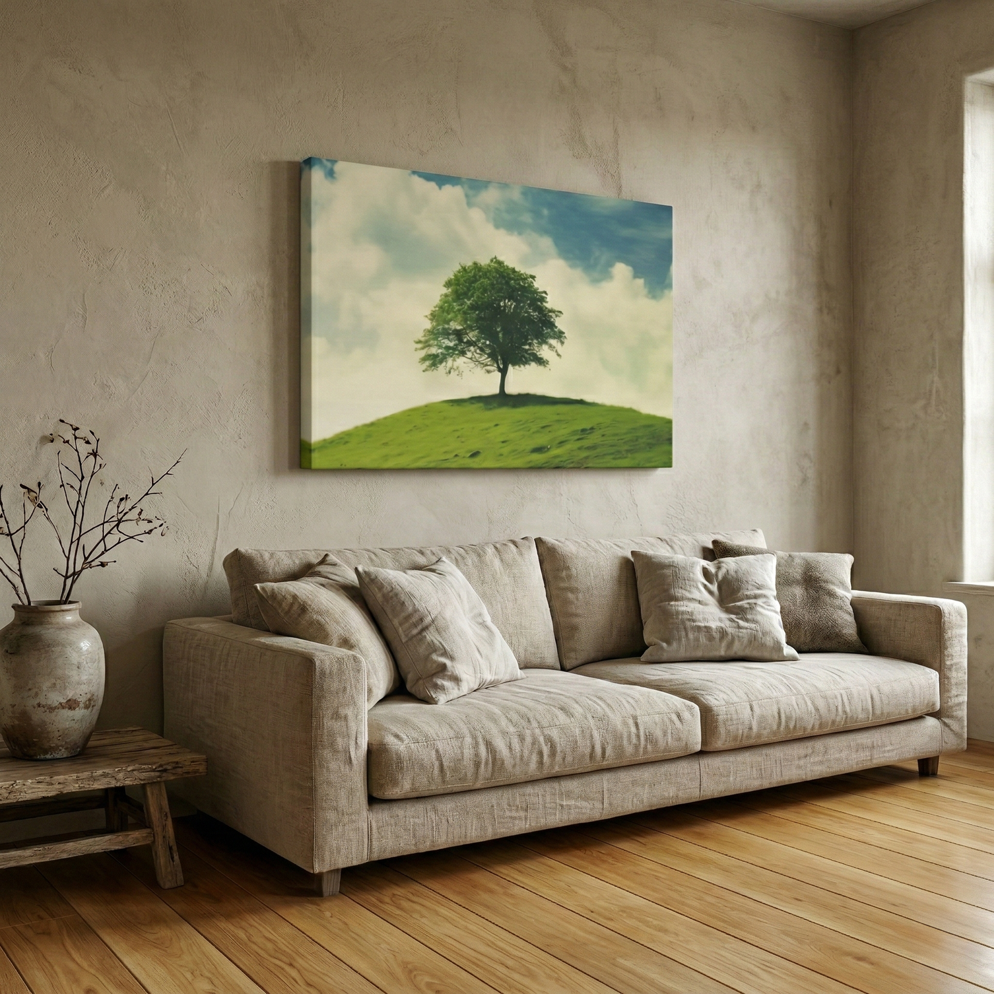 Nature's Majesty Minimal Botanical Retro Subdued Photorealistic Digital Artwork Canvas in Wabi-sabi Style Living Room