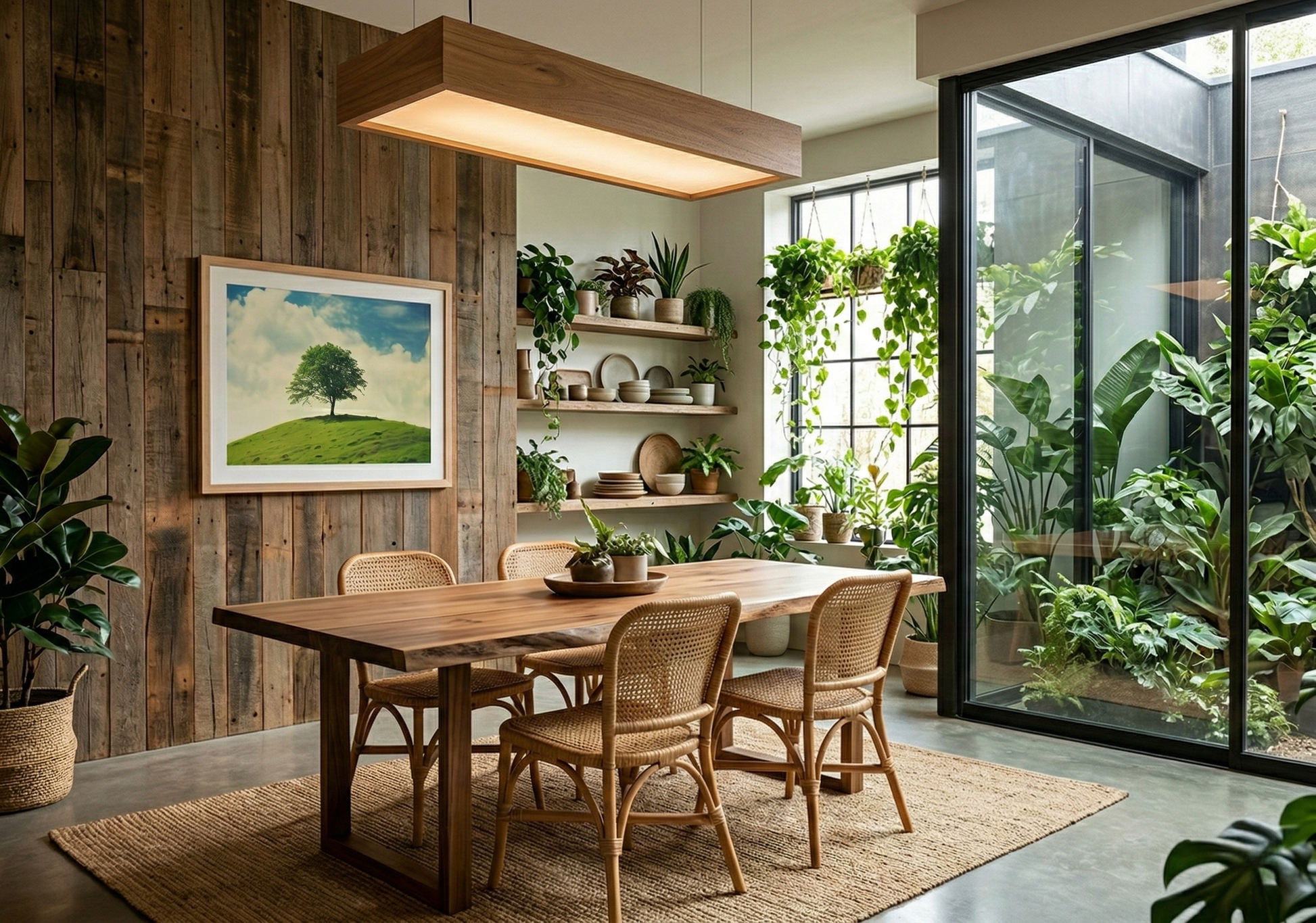 Nature's Majesty Minimal Botanical Retro Subdued Photorealistic Digital Artwork Loose in Biophilic Style Dining Room