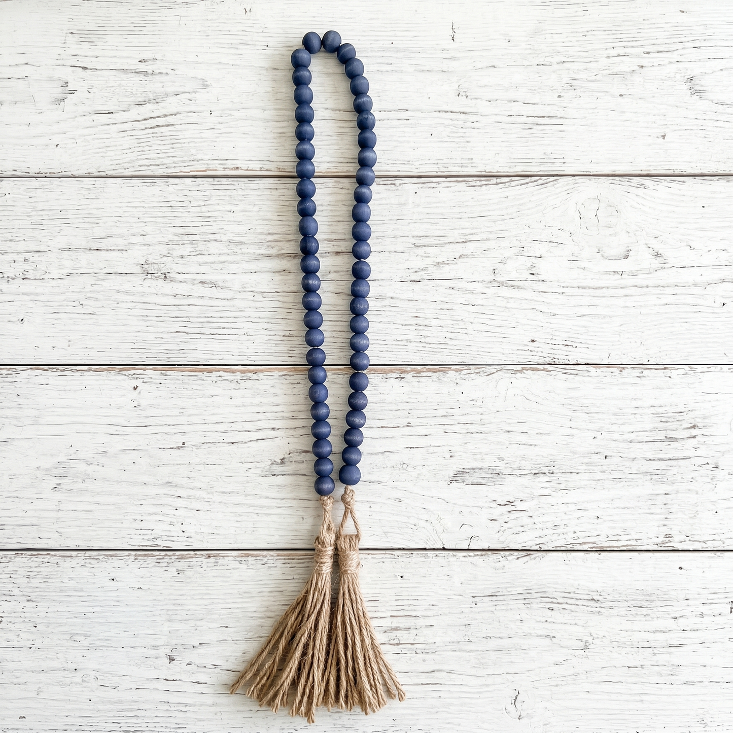 Navy Blue Wood Bead Garland with Tassels (2)
