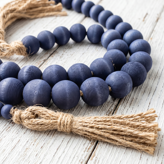 Navy Blue Wood Bead Garland with Tassels(3) Close-up