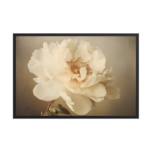 Nostalgic Bloom Retro Subdued Floral Photorealistic Digital Artwork Framed Wall Art Print - Black Wood Frame
