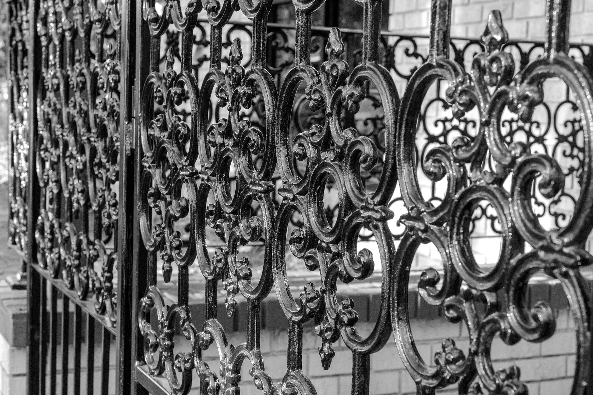 Architectural / Industrial / Cityscape Abstract Decor Black and White Old Wrought Iron Fence Savannah Ga Loose Wall Art Print 