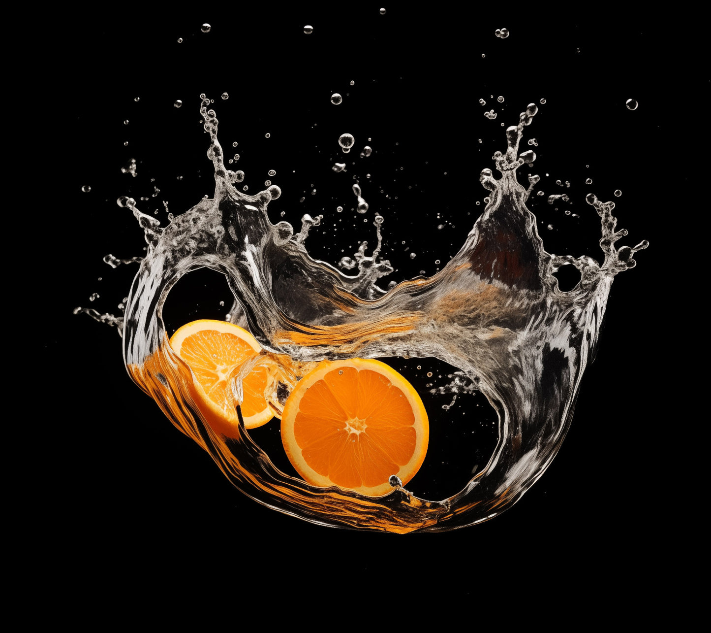 Orange Splash - Cut Orange in Water Photorealism - Digital Artwork Loose Art Print