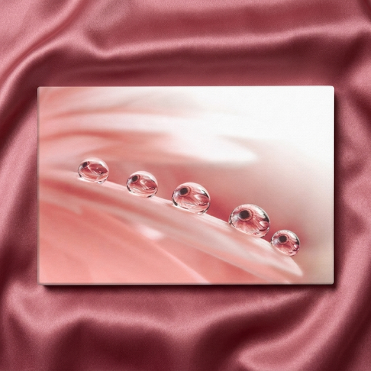 Pink Floral Canvas Dew Drops on Gerbera Daisy Petals Nature Botanical Photograph Wall Art Print