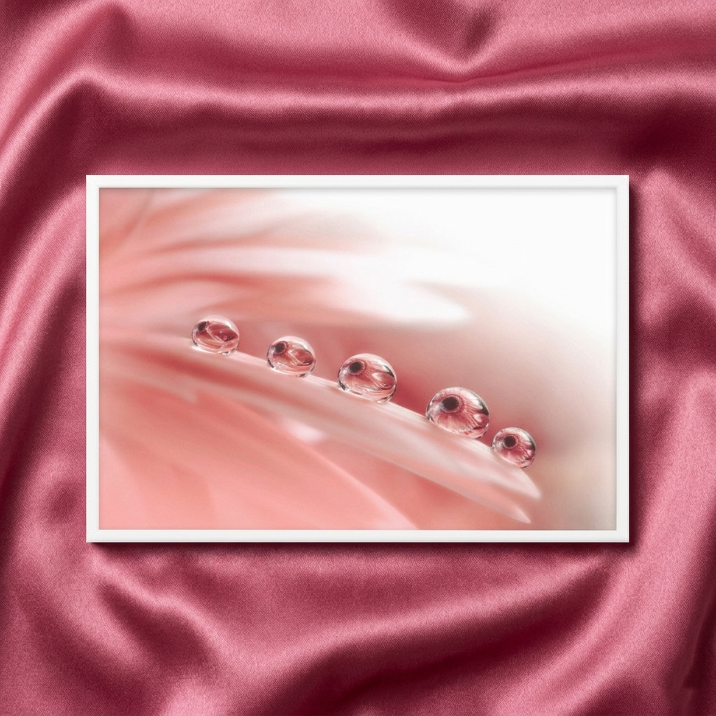 Pink Flower Pictures Framed Dew Drops on Gerbera Daisy Petals Floral Botanical Photograph Wall Art Print