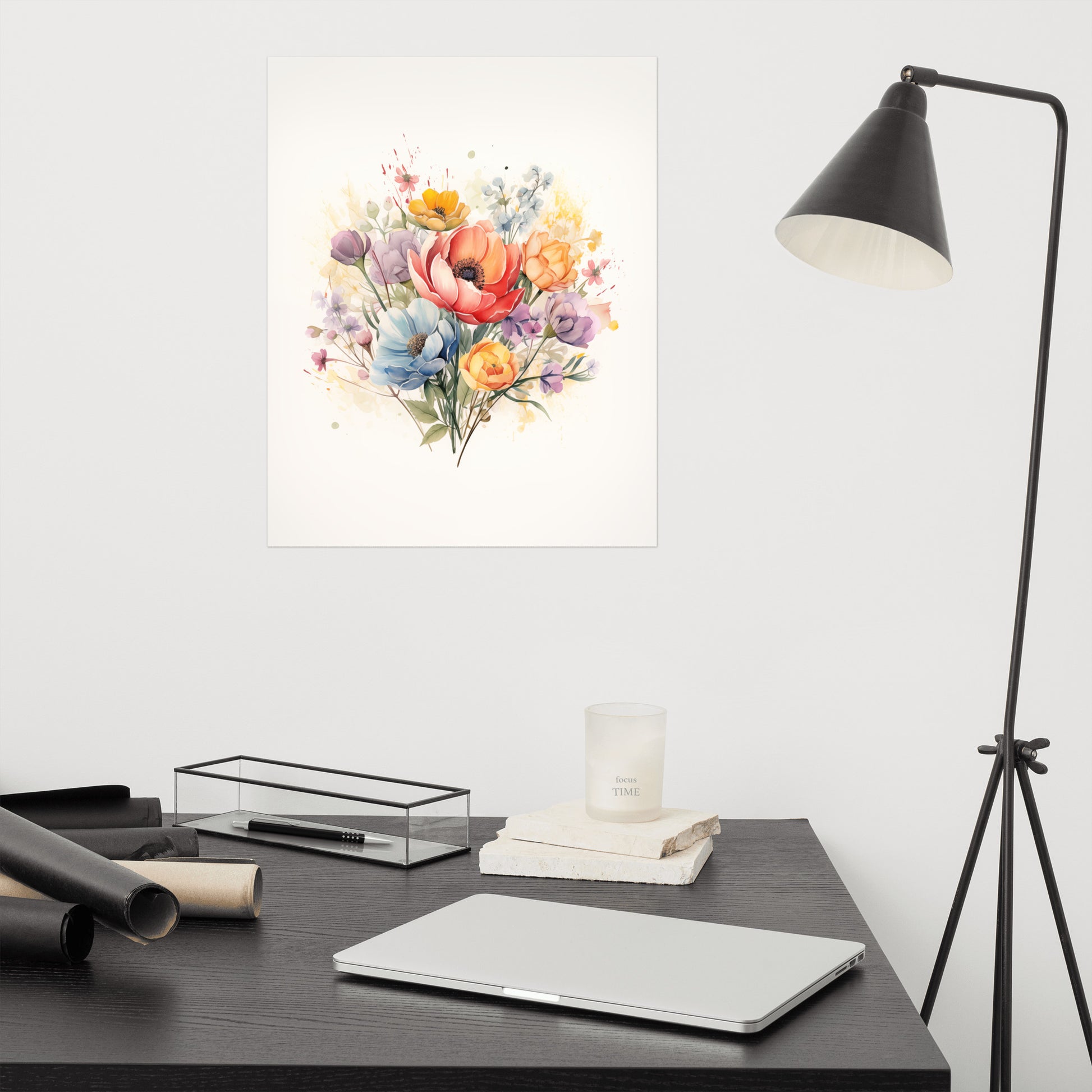 Poster Prints For Bathroom: Abstract Floral Watercolor Colorful Bouquet Painting - Digital Artwork Frameless Print
