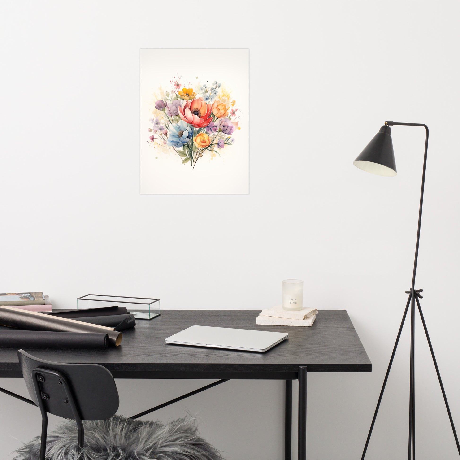 Posters For A Bathroom: Abstract Floral Watercolor Colorful Bouquet Painting - Digital Artwork Frameless Print