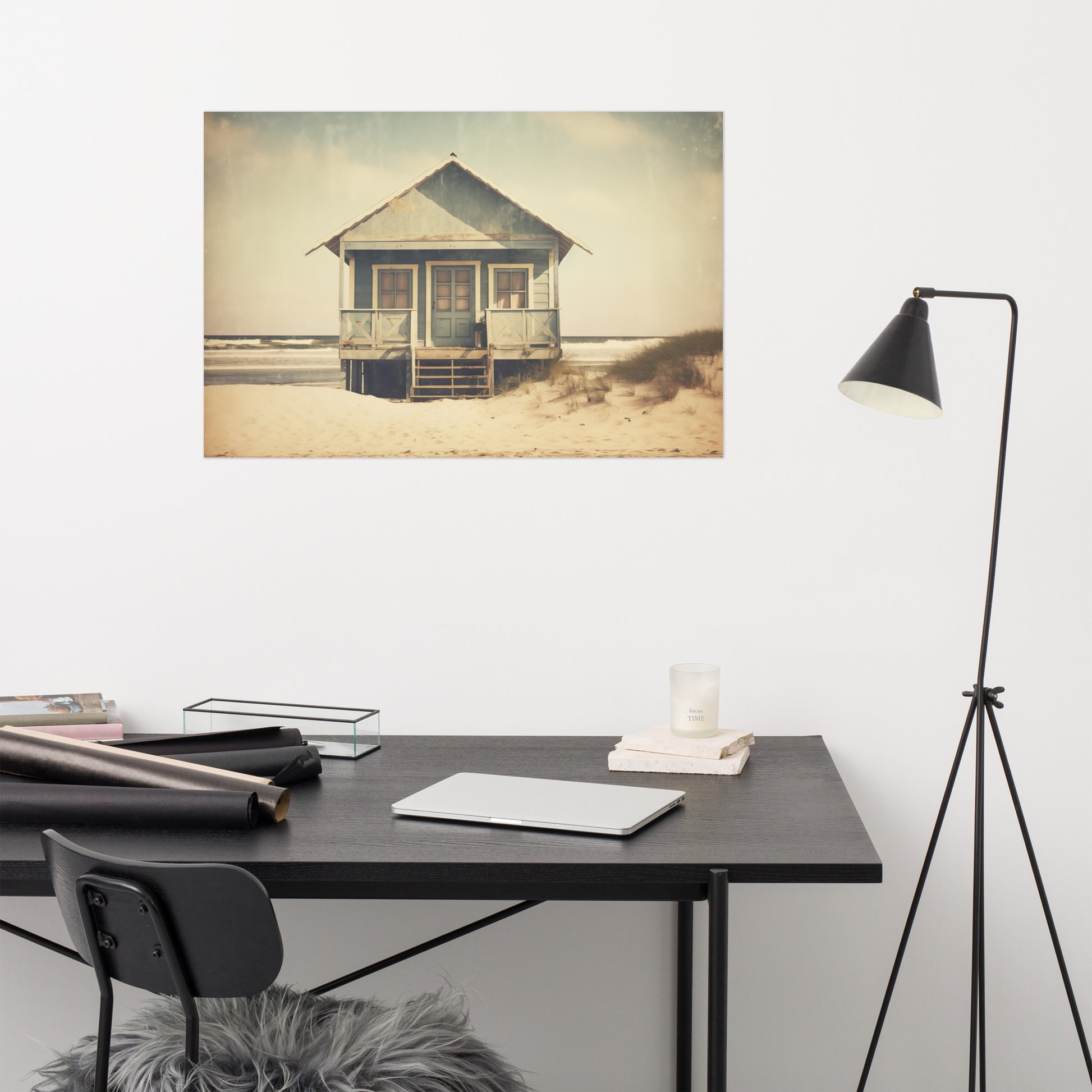 Preppy Beach Posters: A Journey Through Time Subdued Retro Photorealism - Digital Artwork Loose Art Print
