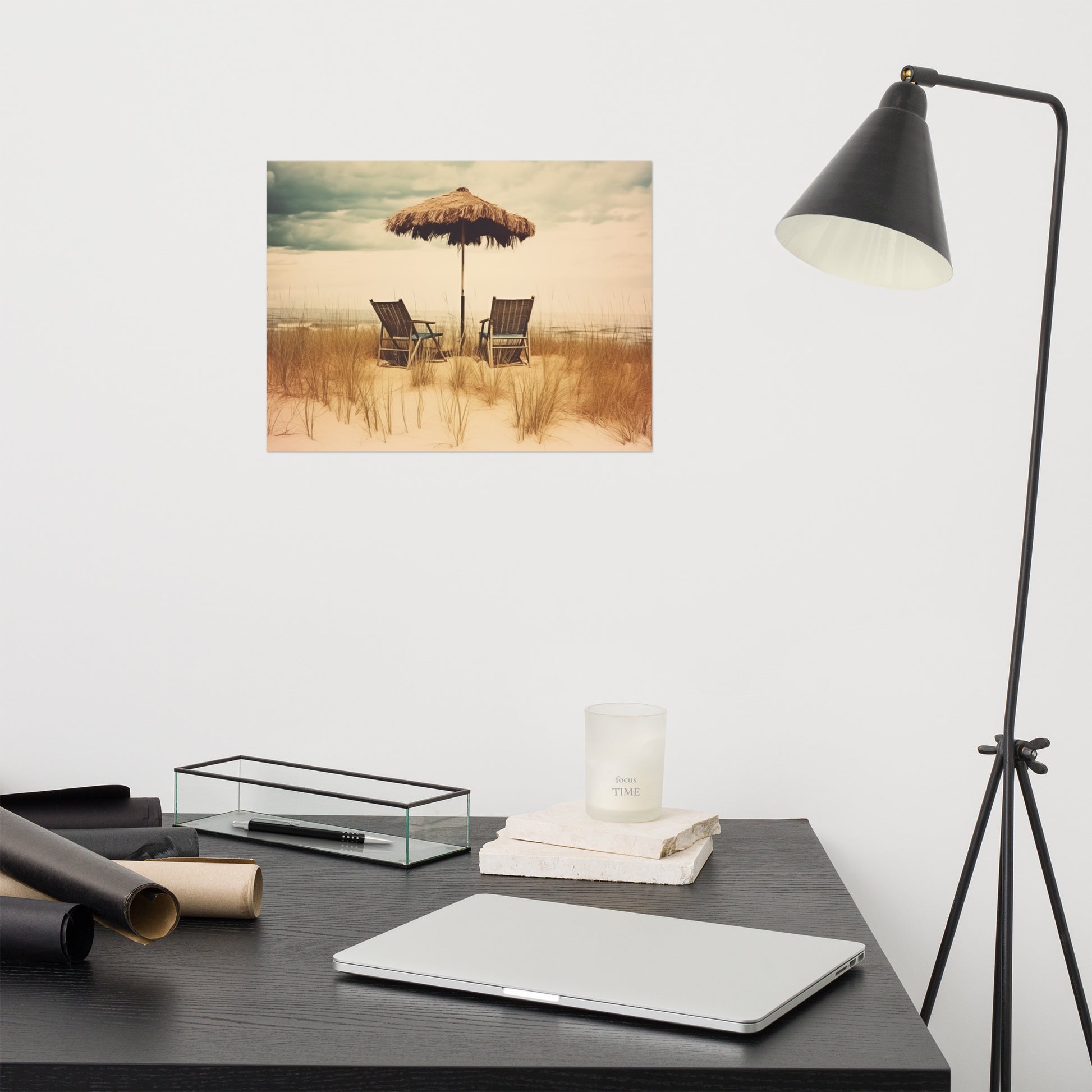 Preppy Beach Posters: A Moment's Respite Subdued Retro Coastal Photorealism - Digital Artwork Loose Print