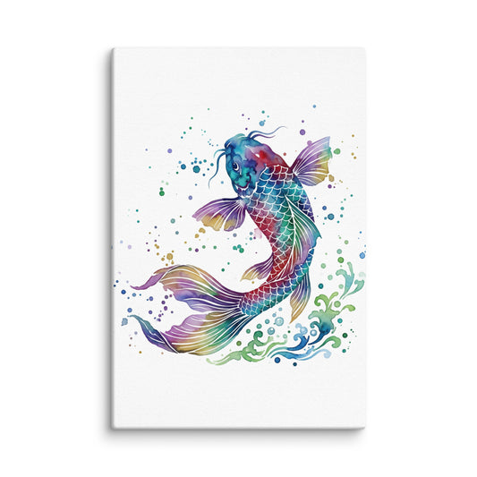 Prism Flow Koi Fish Wall Decor Digital Artwork Watercolor Painting Canvas Wall Art Print