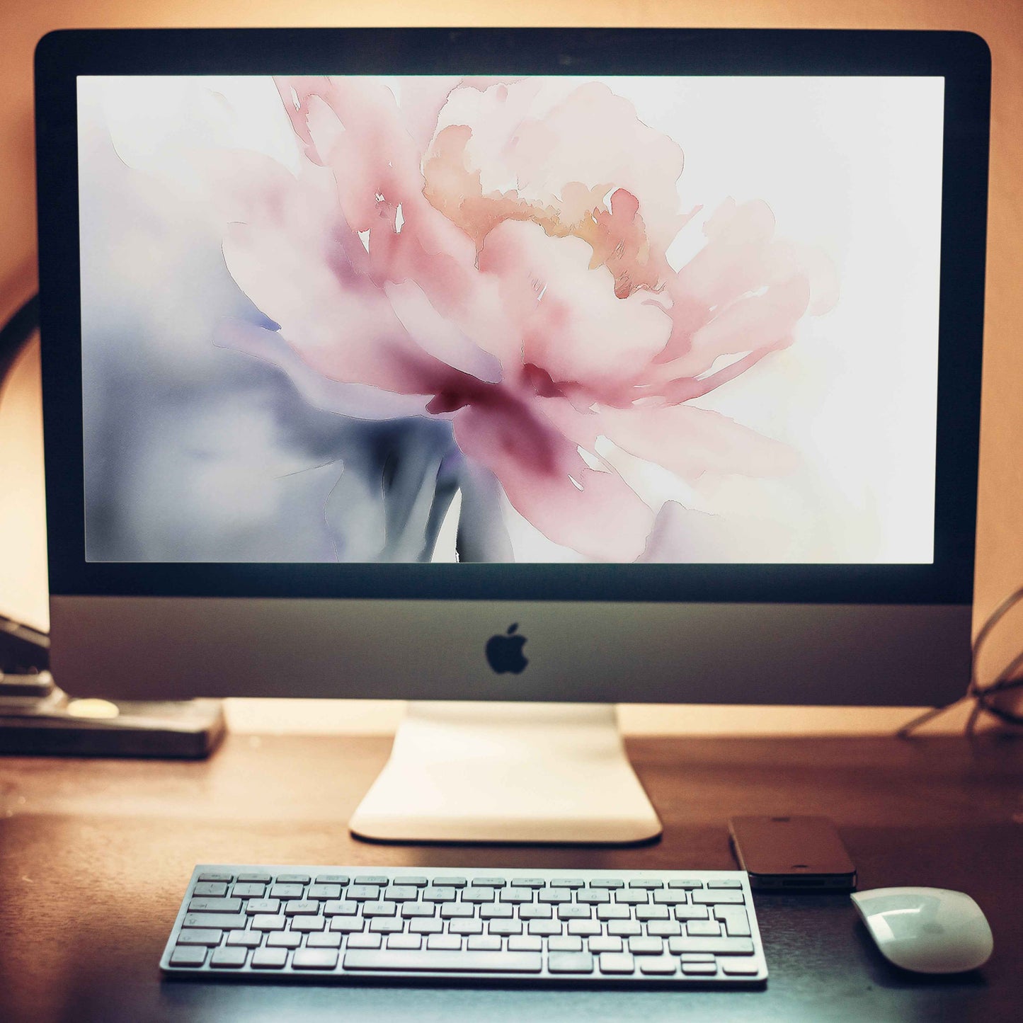 Quiet Grace Floral Digital Watercolor Painting Blush Peony Art Wallpaper for Computer Monitors, TVs, and Laptop Screens