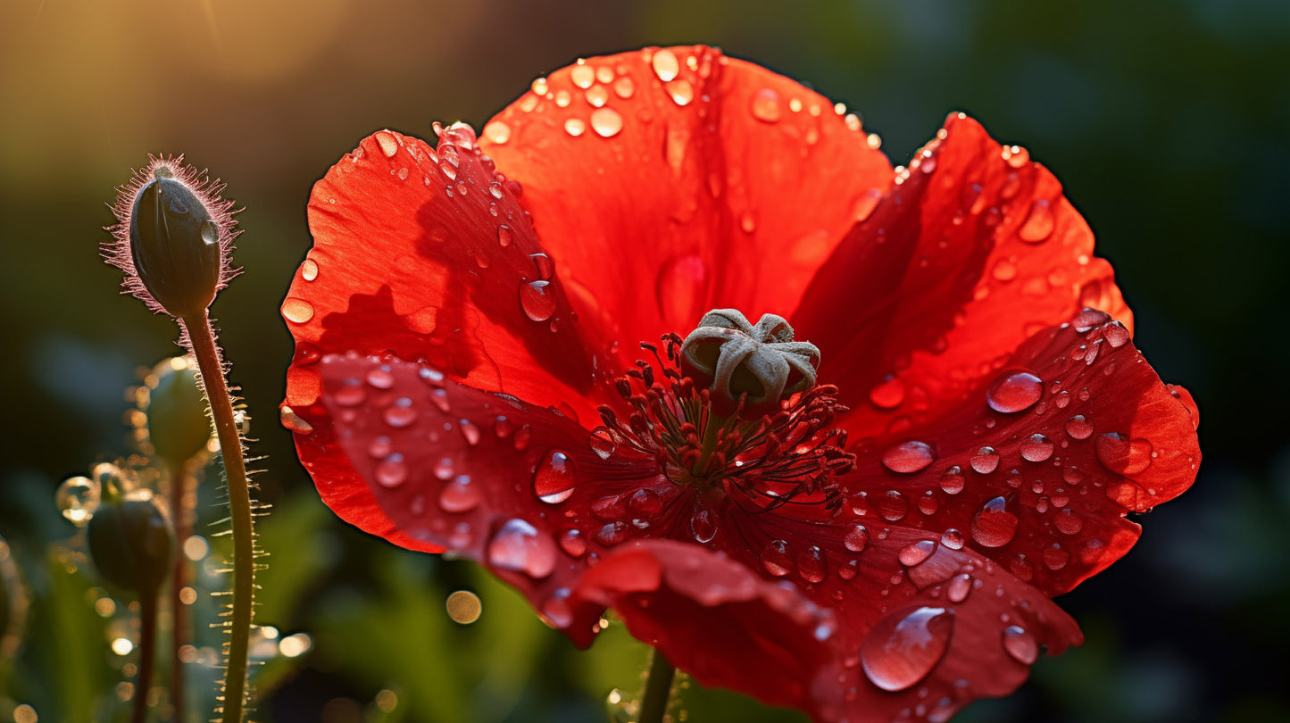 Red Reverie Close-up Poppy Photorealism - Digital Artwork Loose Art Print