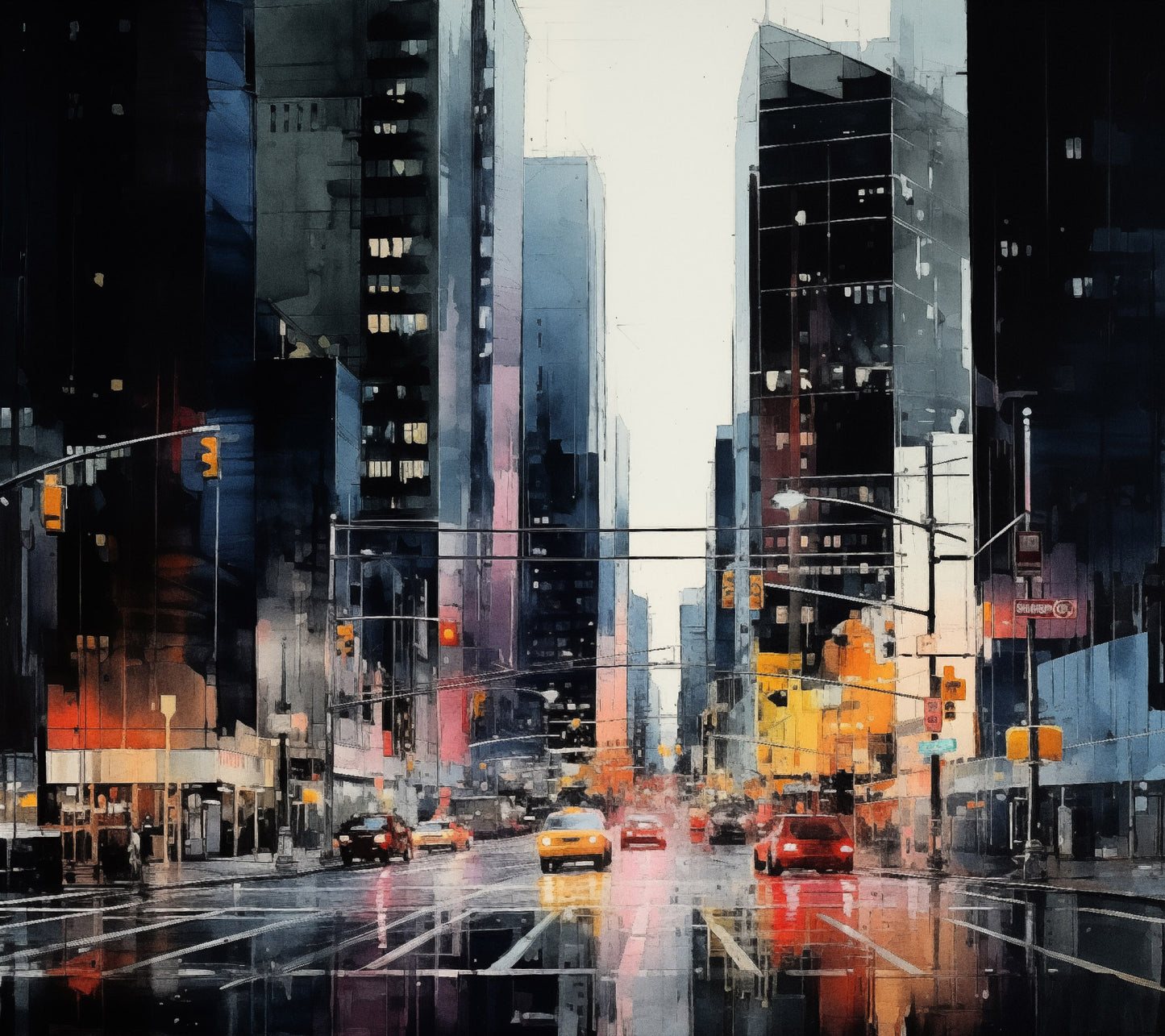 Reflective City Abstract Painting Digital Artwork Loose Art Print