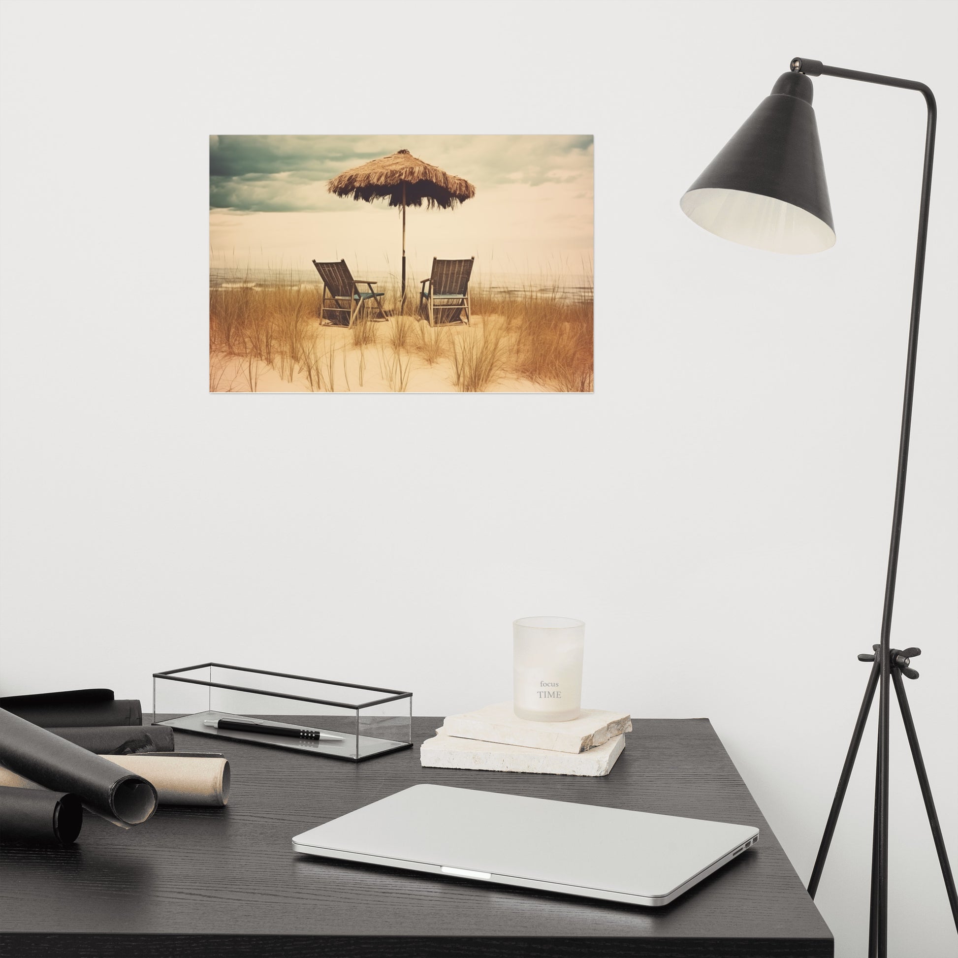 Retro Beach Posters: A Moment's Respite Subdued Retro Coastal Photorealism - Digital Artwork Loose Print