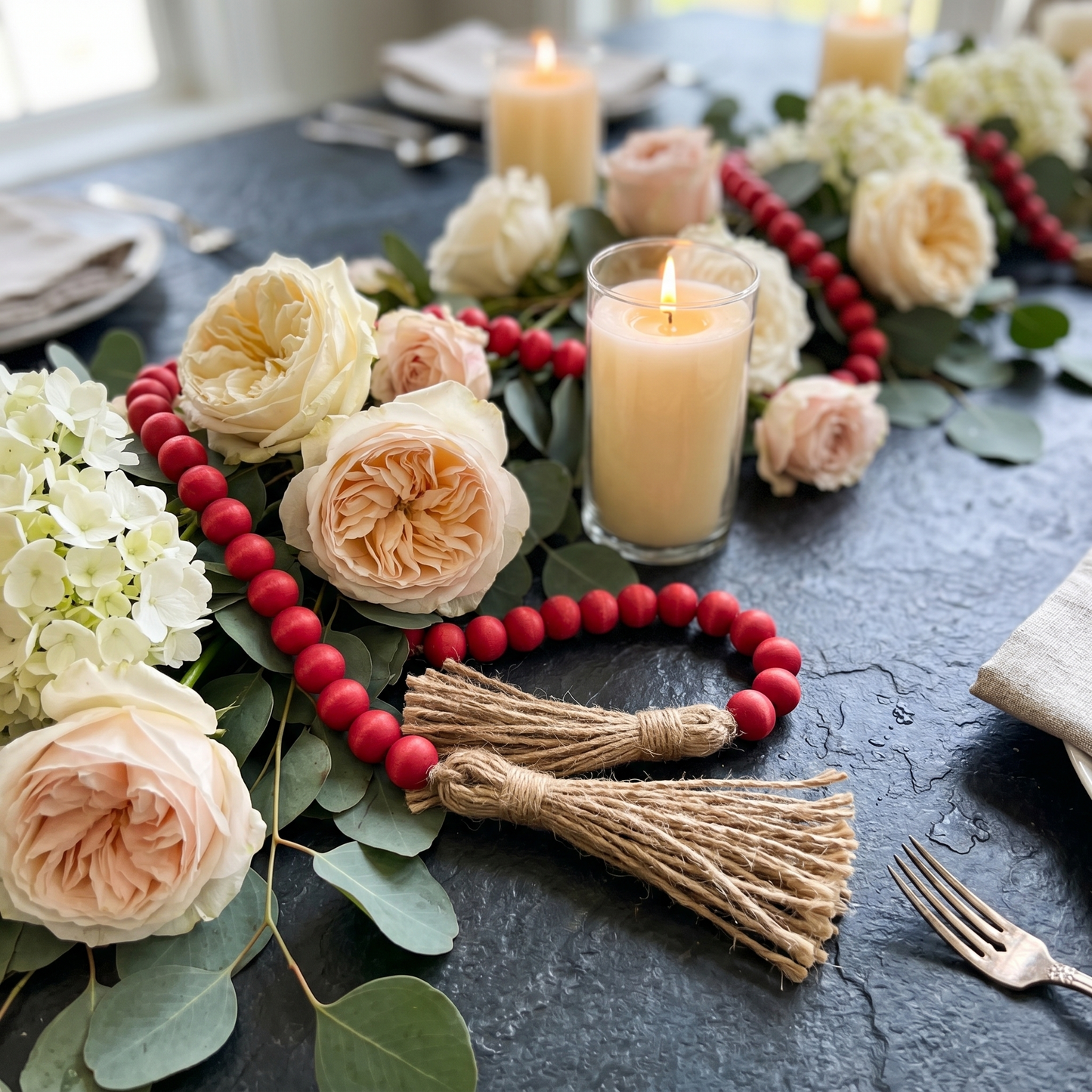 Scarlet Red Wood Bead Garland (7)