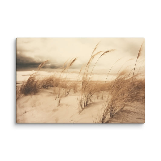 Seagrass Dancing in the Wind Subdued Retro Photorealistic Coastal Themed Art Canvas Print