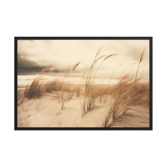 Seagrass Dancing in the Wind Subdued Retro Photorealistic Coastal Themed Art Framed Print
