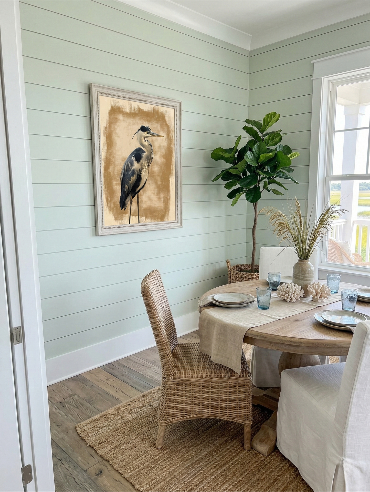 Sepia Solitude Wildlife Digital Painting DIY Downloadable and Printable Wall Art Print in Coastal Style Dining Room
