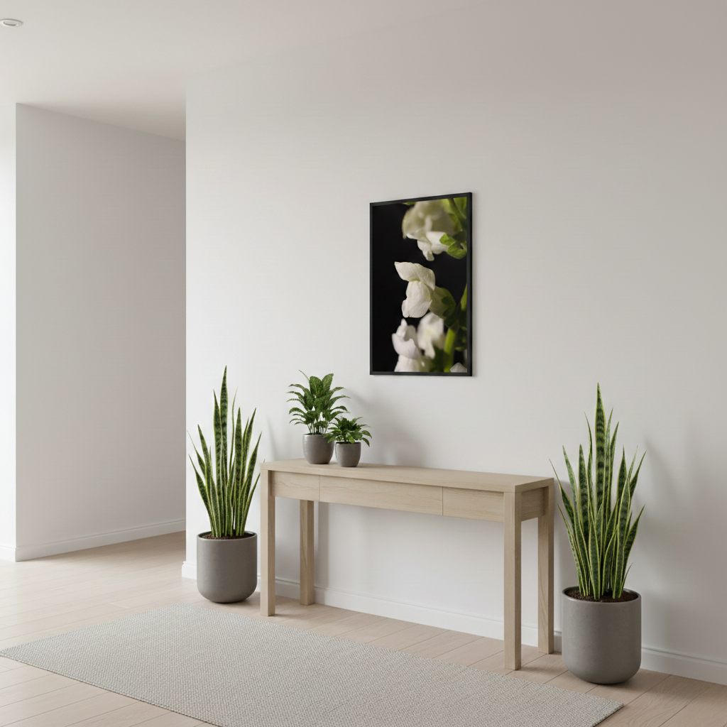 Single Snap Dragon Bloom Against Black Background Nature Photograph Framed in Minimalist Style Hallway